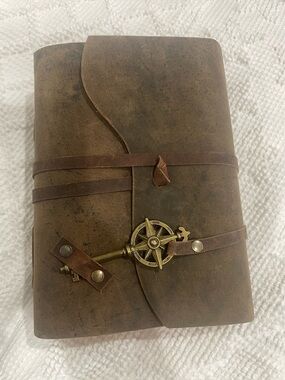 Brown Leather Travel Journal with Brass Compass Closure